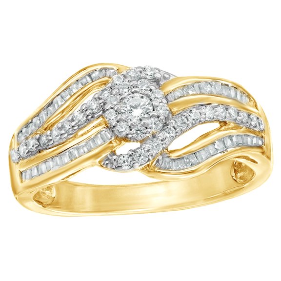 AFFY White Natural Diamond Three Rowpass Ring In 10k Yellow Gold