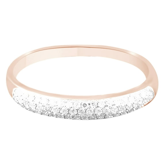 AFFY White Natural Diamond Three Rows Stackable Dome Band Ring In 10k Rose Gold (0.15 Cttw) By