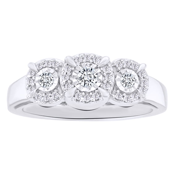 AFFY White Natural Diamond Three Stone Anniversary Ring In 10k White Gold (0.25 Cttw)