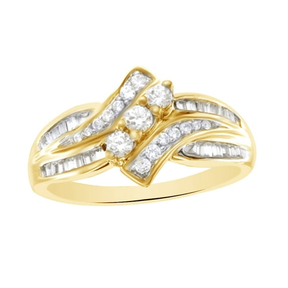 AFFY White Natural Diamond Three-Stone Bypass Ring In 10k Yellow Gold (0.5 Cttw)
