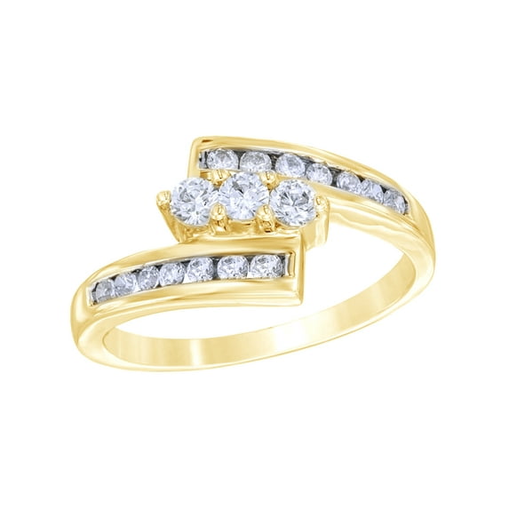 AFFY White Natural Diamond Three Stone Bypass Ring in 10k Yellow Gold (0.5 Cttw) By