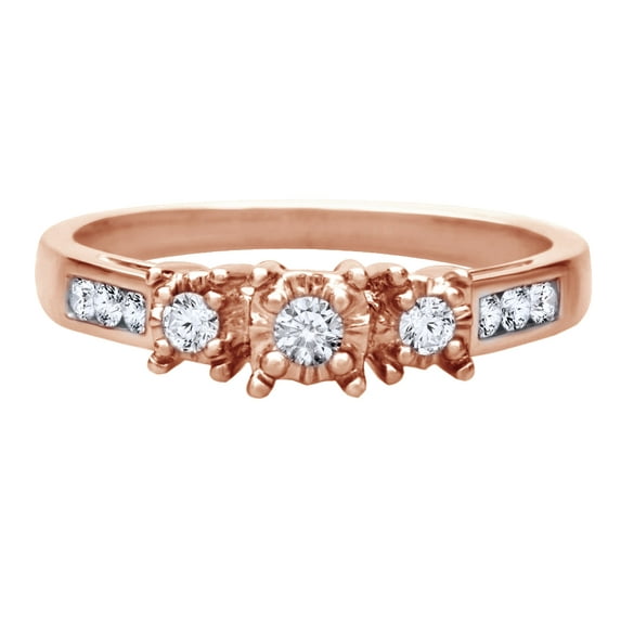AFFY White Natural Diamond Three-Stone Fashion Ring In 10k Rose Gold (0.25 Cttw)