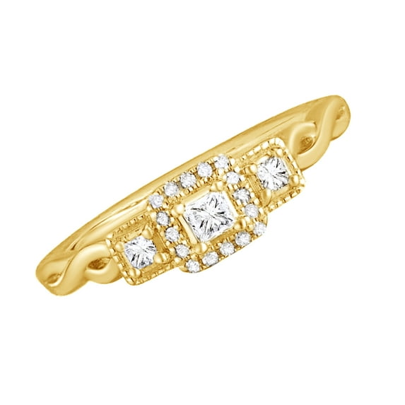 AFFY White Natural Diamond Three-Stone Fashion Ring In 10k Yellow Gold (0.2 Cttw)