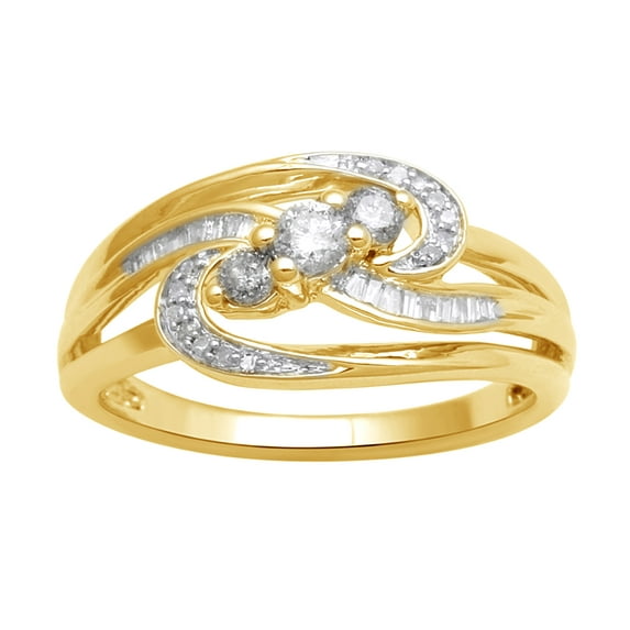 AFFY White Natural Diamond Three Stone Sweep Promise Ring in 10k Yellow Gold (0.33 Cttw)