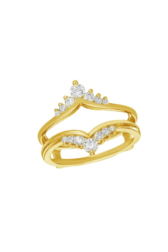 White Natural Diamond Tiara-Style Solitaire Enhancer Ring Guard in 14k Yellow Gold (1/2 Cttw)