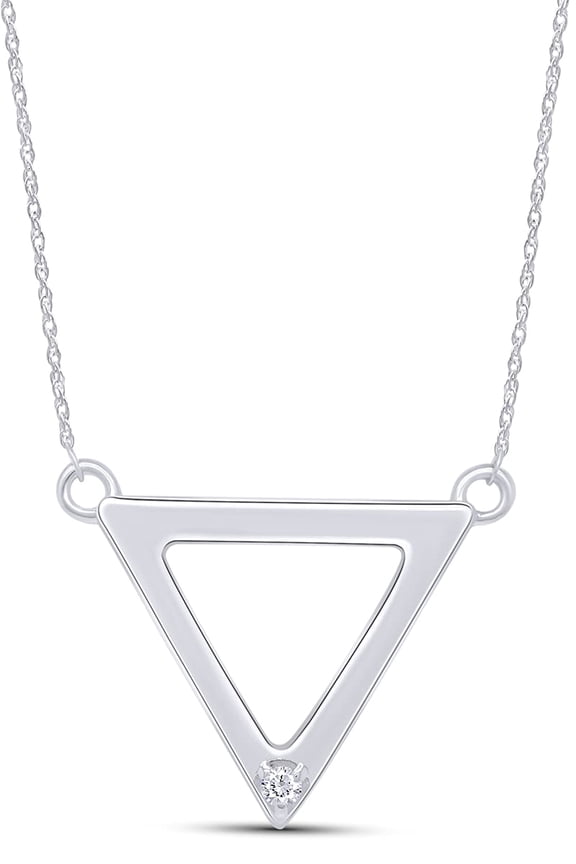 White Natural Diamond Triangle Pendant Necklace in 14k White Gold Over Sterling Silver