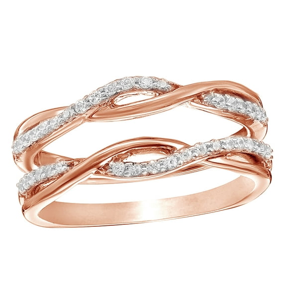 AFFY White Natural Diamond Twist Solitaire Enhancer Ring in 10k Rose Gold (0.25 Cttw)