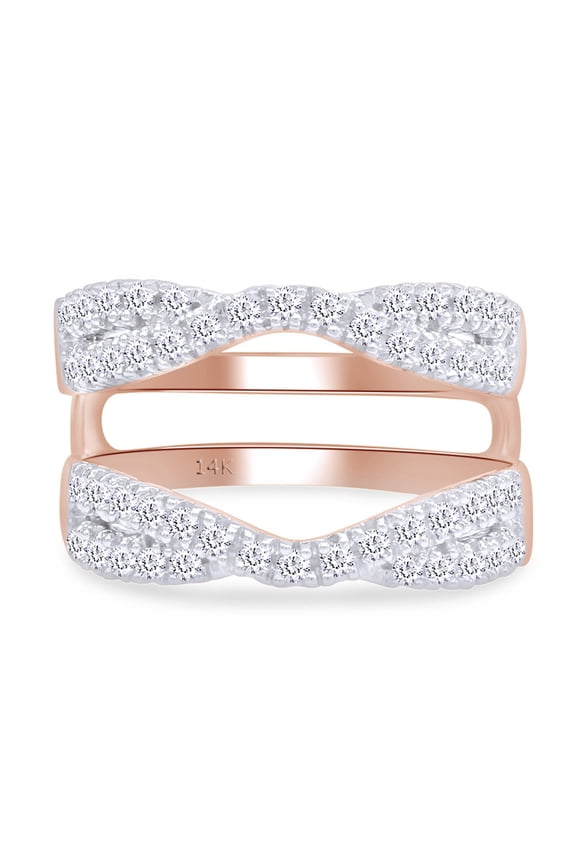 White Natural Diamond Twist Split Shank Solitaire Enhancer Guard in 14K Rose Gold (1 Cttw)