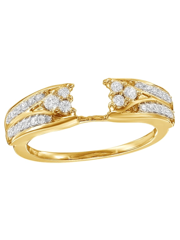 White Natural Diamond Two Row Solitaire Enhancer Ring in 10k Yellow Gold (0.25 Cttw)