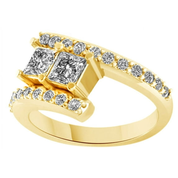 AFFY White Natural Diamond Two Stone Ring In 14k Yellow Gold (1.24 Cttw)