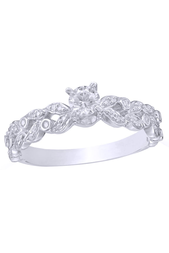 White Natural Diamond Vine Ring in 10k White Gold