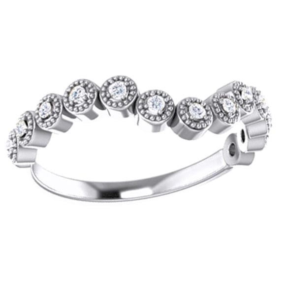 AFFY White Natural Diamond Vintage-Inspired Contour Band Ring In 14K Solid White Gold (0.12 Ct), Size-7