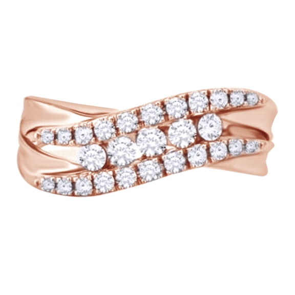 AFFY White Natural Diamond Wedding Band Ring In 10k Rose Gold (0.5 Cttw)