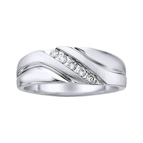 AFFY White Natural Diamond Wedding Band Ring In 10k White Gold (0.1 Cttw)