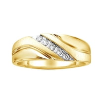 AFFY White Natural Diamond Wedding Band Ring In 10k Yellow Gold (0.1 Cttw)