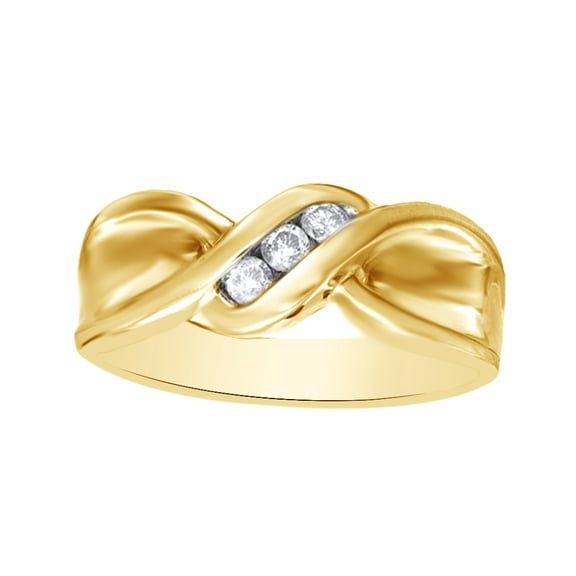 AFFY White Natural Diamond Wedding Band Ring In 10k Yellow Gold (0.2 Cttw)