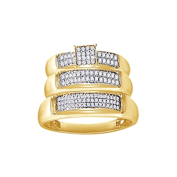 AFFY White Natural Diamond Wedding & Engagement Trio Band Ring Set In 10k Yellow Gold (0.33 Cttw)