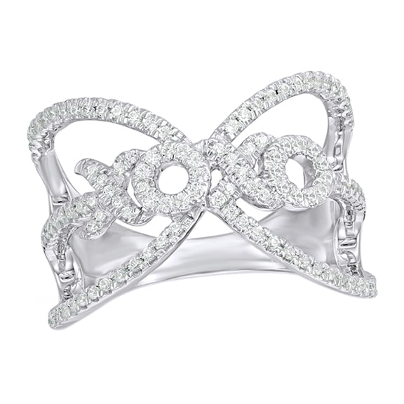 AFFY White Natural Diamond XOXO Open Ring in 10k White Gold