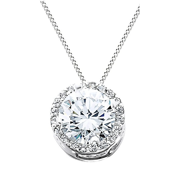 AFFY White Natural Round Natural Diamond Halo Pendant Necklace In 14K Solid White Gold (3/4 Ct)
