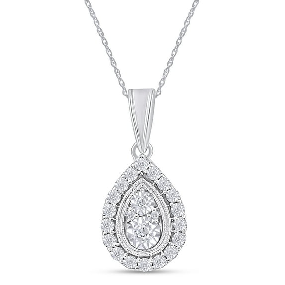 AFFY Women's 14K Gold Over Sterling Silver Round Cut Natural Diamond Teardrop Pear Shape Frame Vintage-Style Pendant Necklace Along With 18" Chain (0.1 Cttw, J-K Color,I2-I3 Clarity)