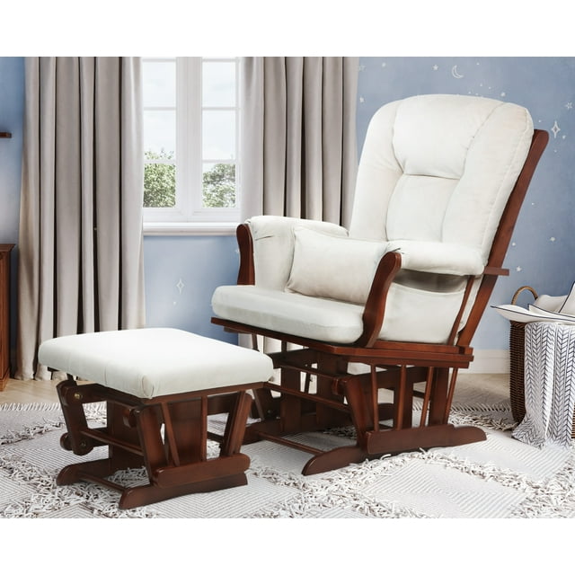 AFG Alice Glider and Ottoman with Pillow, Espresso Finish with Beige