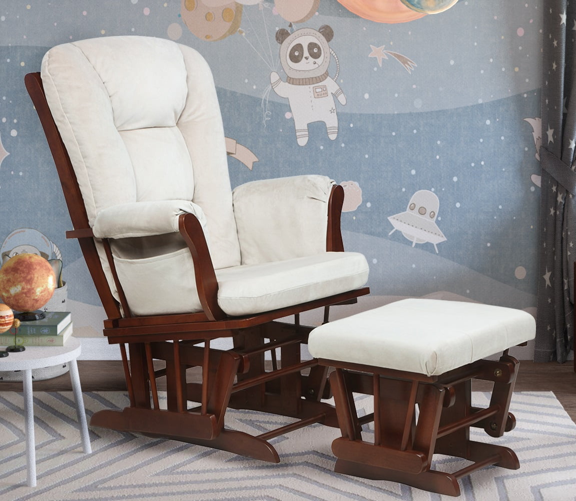 AFG Baby Furniture Glider Rocking Chairs Kids Modern Comfort Hardwood with Ottoman, Espresso/Beige