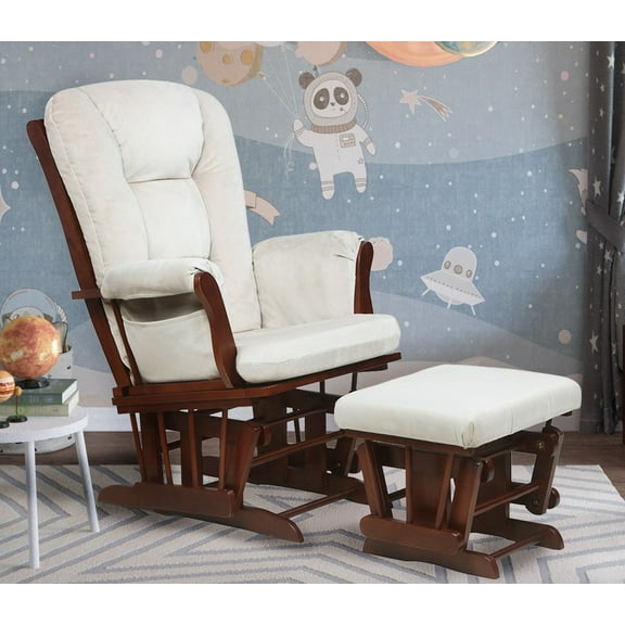 AFG Baby Furniture Glider Rocking Chairs Kids Modern Comfort Hardwood with Ottoman, Espresso/Beige