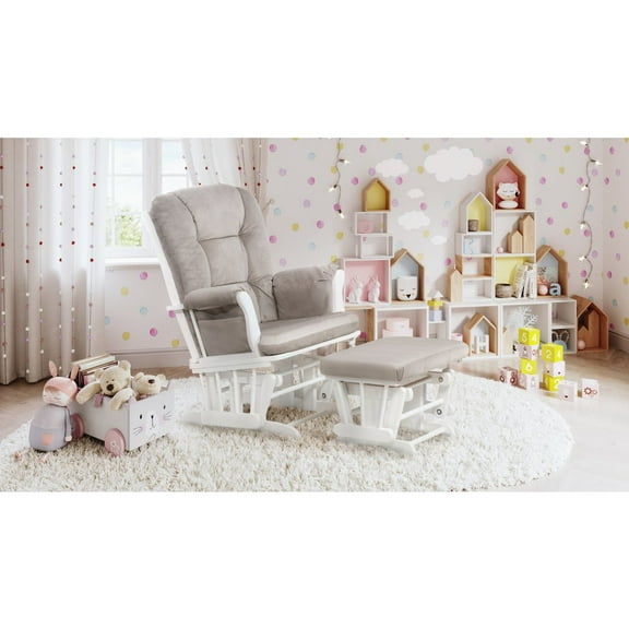 AFG Baby Furniture Kids Modern Comfort Solid Wood Glider Rocking Chair with Ottoman, White