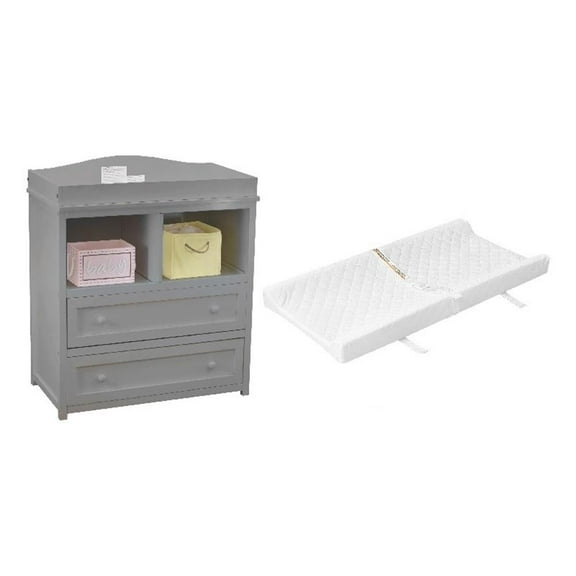 AFG Baby Furniture Leila 2-Drawer Changing Table with Contoured Changing Pad, Gray