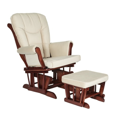 AFG Baby Furniture Sleigh Glider and Ottoman Espresso with Beige Cushions