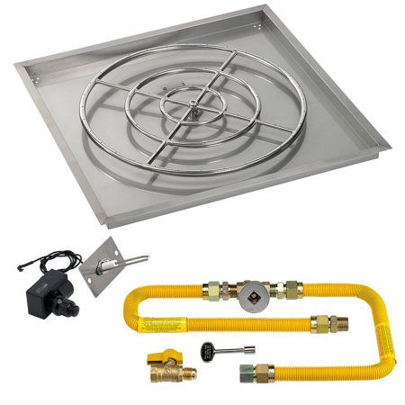 AFG Spark Ignition Fire Pit, Square Bowl Pan, NG, 36in. Pan/24in. Burner