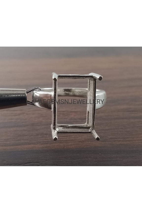 10x14mm Rectangle Semi-Mount Ring 925 Sterling Silver Prong Setting Bridal Wedding Ring for Women Silver 9