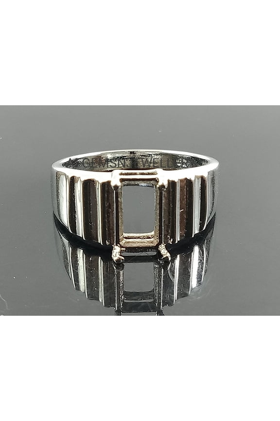 6x8MM Octagon Semi Mount Ring 925 Sterling Silver Prong Setting Wedding Engagement Men’s Ring Silver 5
