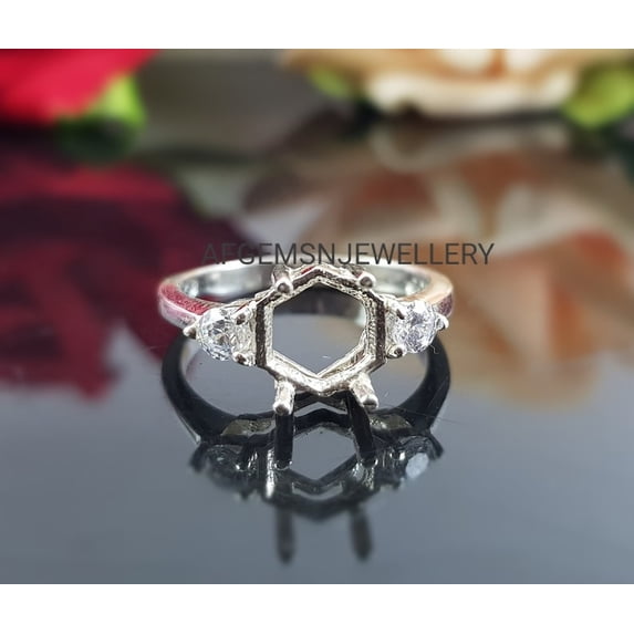 AFGEMSNJEWELLERY 7MM Hexagon Semi Mount Ring, 925 Sterling Silver 4 ...