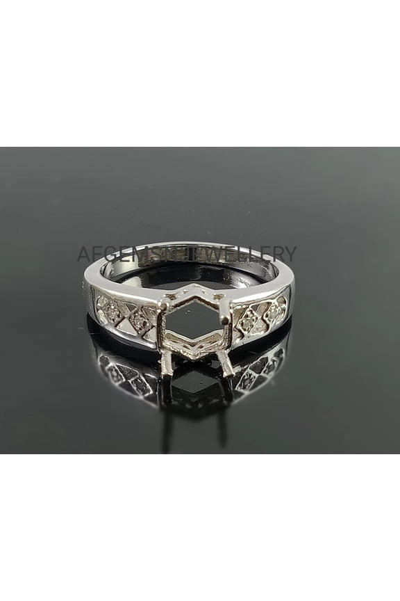 7MM Hexagon Semi Mount Ring 925 Sterling Silver Prong Setting Ring Ready for Custom Stone Wedding Engagement Ring Silver 5