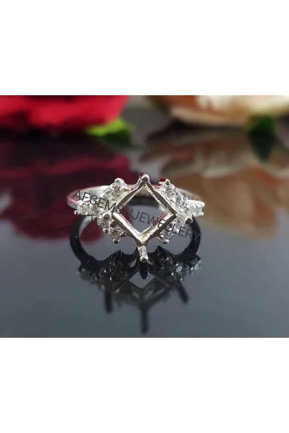 7mm Princess Cut Semi Mount Ring Sterling Silver Unset Engagement Ring Prong Setting Ring for Custom Gemstone Gold 10