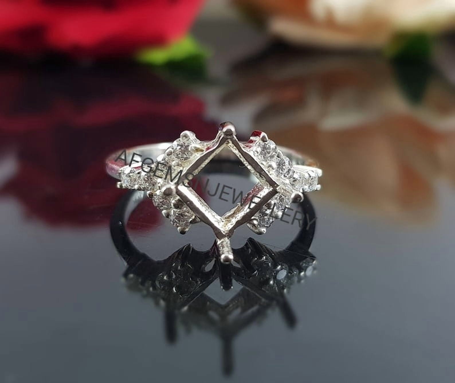 AFGEMSNJEWELLERY 7mm Princess Cut Semi Mount Ring Sterling Silver Unset ...