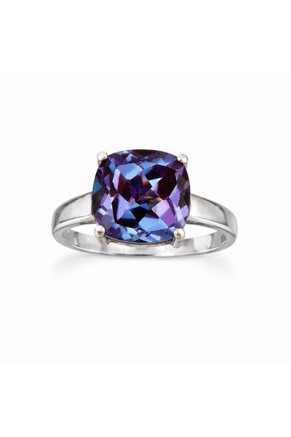 925 Sterling Silver Alexandrite Cushion Cut Color Changing Gemstone Ring, June Birthstone Jewelry for Women Black Vermeil 11