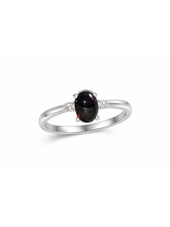 925 Sterling Silver Black, Natural Ethiopian Opal Engagement Ring, Unique Oval Black Fire Opal Gemstone Promise Jewelery for Women Size - 11.5