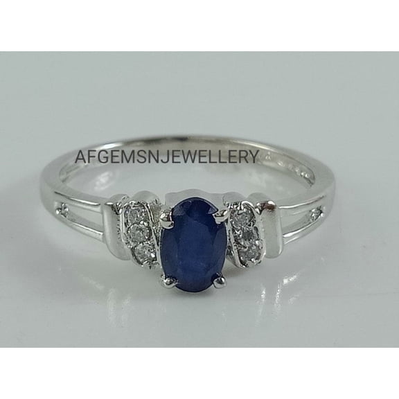 AFGEMSNJEWELLERY 925 Sterling Silver Blue Sapphire Ring, Oval Cut Sapphire Jewelry, Valentine Gift, Handmade Silver Ring Silver 3