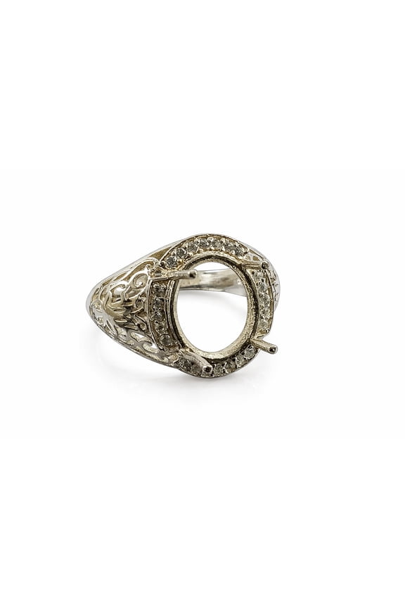 925 Sterling Silver Oval Semi-Mount Ring 10x12mm – Handmade Prong Setting for Custom Gemstone, Unique Men’s Jewelry Size - 5.5