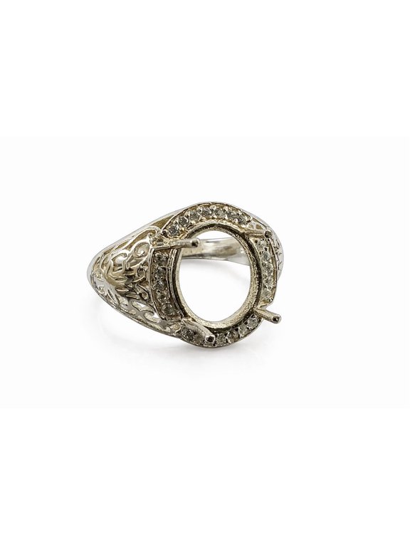 925 Sterling Silver Oval Semi-Mount Ring 10x12mm – Handmade Prong Setting for Custom Gemstone, Unique Men’s Jewelry Size - 5