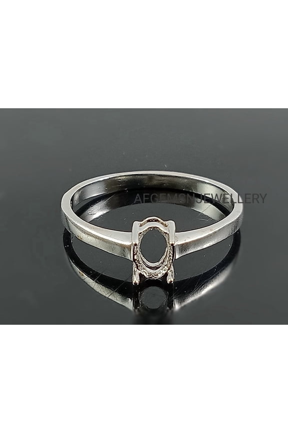 925 Sterling Silver Oval Semi Mount Ring 6x4mm Prong Setting, Ring for Custom Gemstone, Promise Engagement Ring Gold 7