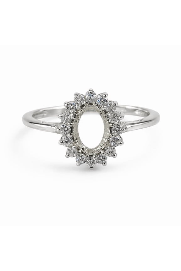 925 Sterling Silver Oval Semi-Mount Ring 7x5 MM, Prong Setting -Custom for Your Own Stone, Elegant Boho Women's Ring Size - 7