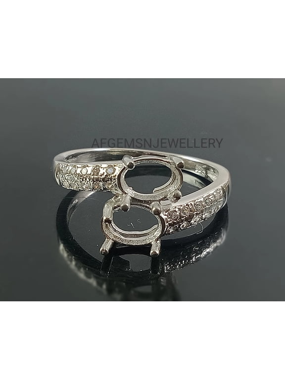 925 Sterling Silver Oval Semi Mount Ring Prong Setting Engagement Blank Ring Mount for DIY Gemstone Replacement Silver 4.5