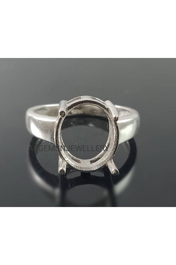 925 Sterling Silver Semi Mount 10x12mm Oval Prong Setting Ring, Empty Ring Setting for Custom Gemstone Jewelry Gold 8.5