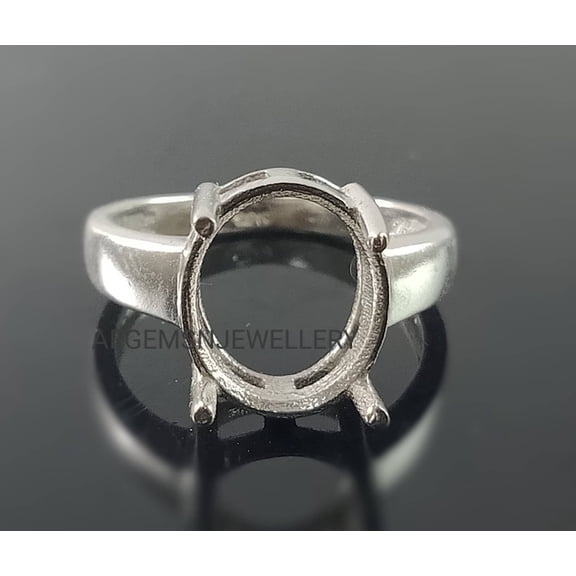 AFGEMSNJEWELLERY 925 Sterling Silver Semi Mount 10x12mm Oval Prong Setting Ring, Empty Ring Setting for Custom Gemstone Jewelry Silver 3