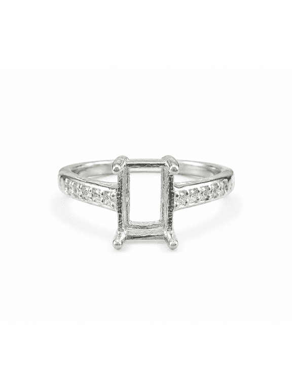 925 Sterling Silver Semi Mount Ring 6x8mm Emerald Cut Octagon Prong Setting Band, Engagement Jewelry Gold 5.5