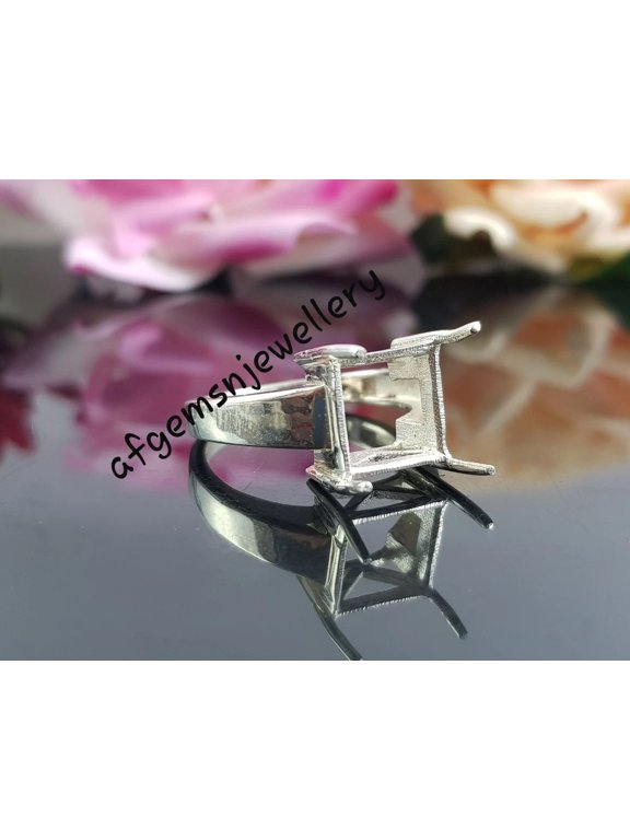 925 Sterling Silver Square Semi Mount Ring for 10x10mm Stone, Custom Gemstone Ring Setting, Wedding Ring Black Vermeil 5