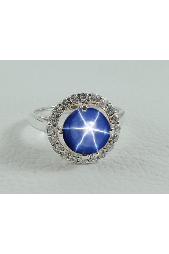 Blue Lindy Star Sapphire Ring in 925 Sterling Silver, Natural Boho & Hippie Style Jewelry, Handmade Ring for Women Rose Gold 3.5